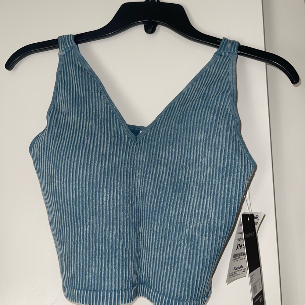 90 Degree By Reflex Blue and White Ribbed Crop Tank Top
